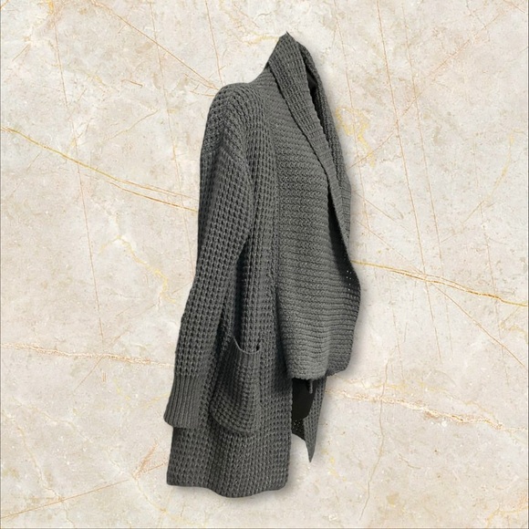 Foreign Exchange Oversize Gray Sweater SZ L Women Knit Cardigan Chunky Lagenlook - Picture 4 of 10